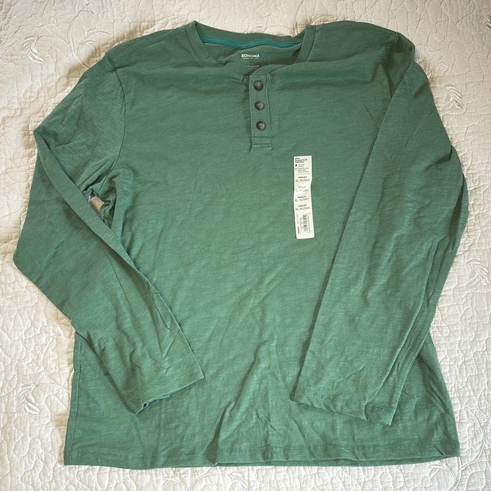 Long Sleeve Green Henley Shirt XL Husky NWT